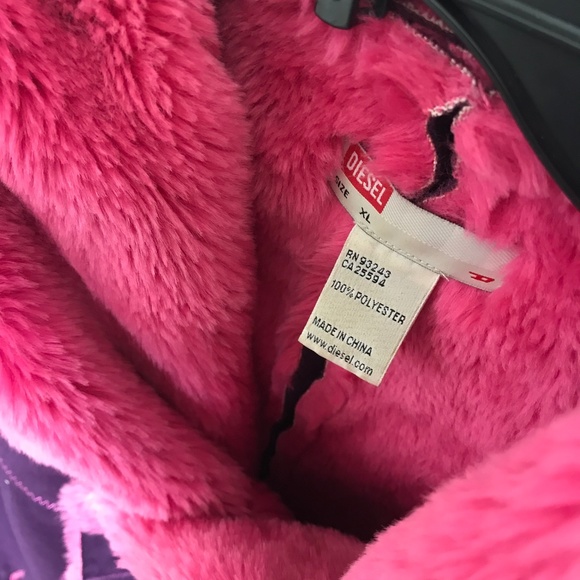 Diesel Y2K Purple Ultra-suede Coat w Hot Pink Faux Fur lining. EUC small - Picture 4 of 6